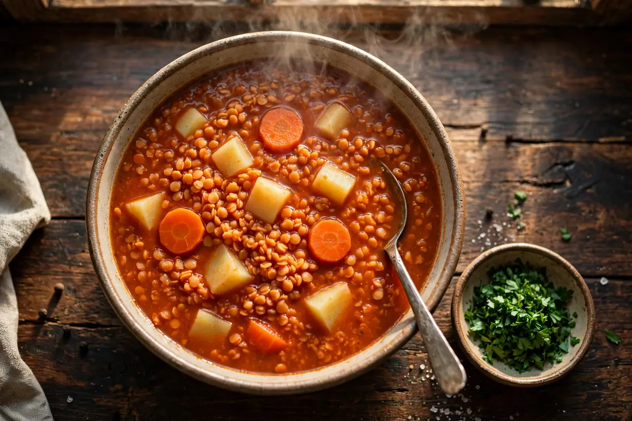 Cheap Lentil Soup with Potato and Carrot